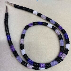 Elegant Beaded Necklace - Black, White, Purple